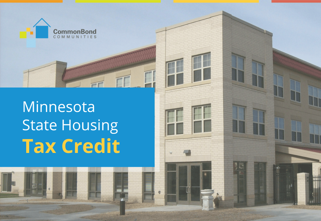 The words MN State Housing Tax Credit over an apartment building